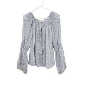 Hopeless Romantic Women's Floral Button Front Peplum Cottagecore Blouse- M